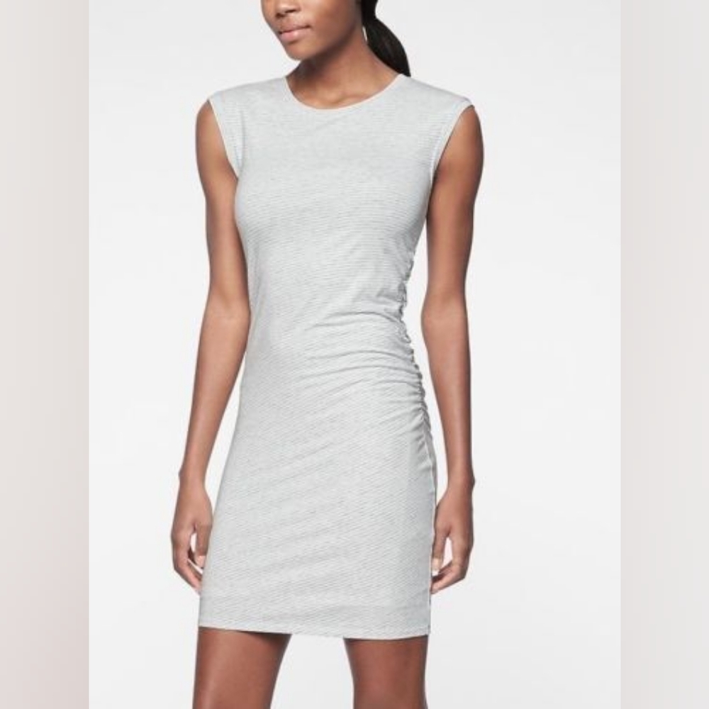 Athleta Carefree Tee Dress grey and white stripe SIZE M